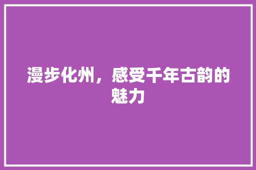 漫步化州，感受千年古韵的魅力