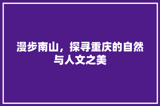 漫步南山，探寻重庆的自然与人文之美