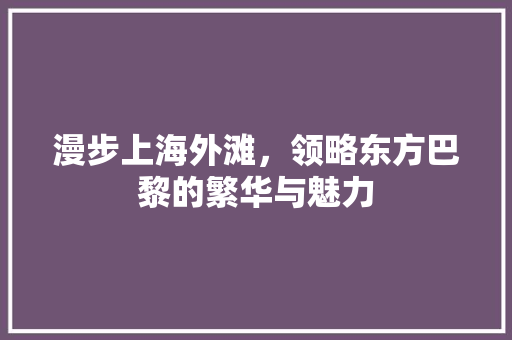 漫步上海外滩，领略东方巴黎的繁华与魅力