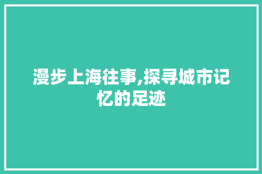 漫步上海往事,探寻城市记忆的足迹