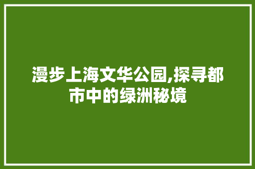 漫步上海文华公园,探寻都市中的绿洲秘境