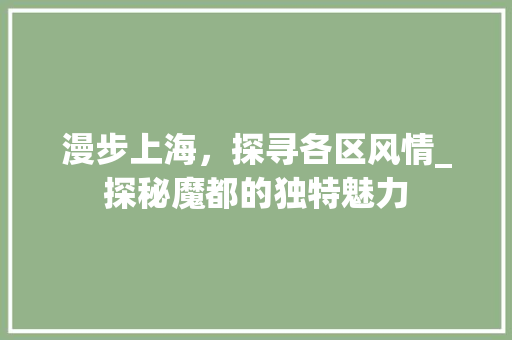 漫步上海，探寻各区风情_探秘魔都的独特魅力