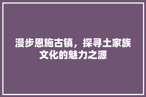 漫步恩施古镇，探寻土家族文化的魅力之源