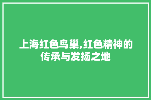 上海红色鸟巢,红色精神的传承与发扬之地