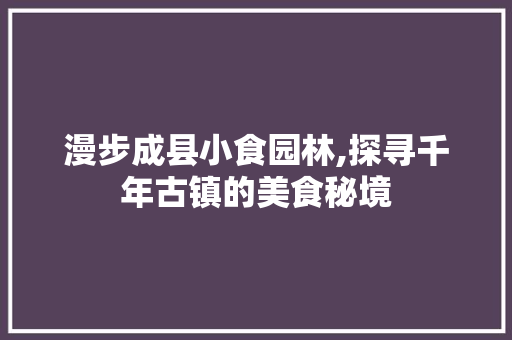 漫步成县小食园林,探寻千年古镇的美食秘境  第1张