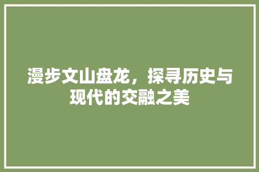 漫步文山盘龙，探寻历史与现代的交融之美
