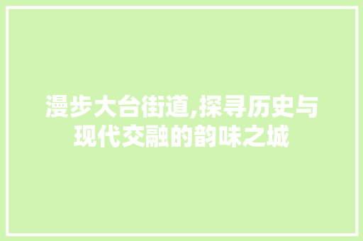 漫步大台街道,探寻历史与现代交融的韵味之城