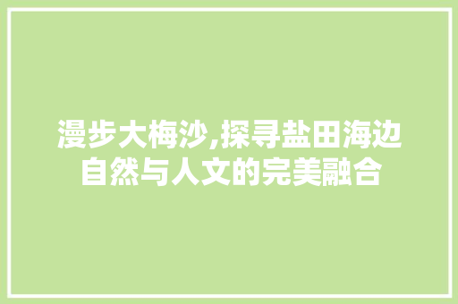 漫步大梅沙,探寻盐田海边自然与人文的完美融合
