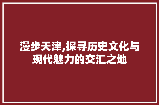 漫步天津,探寻历史文化与现代魅力的交汇之地