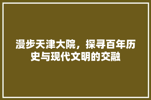 漫步天津大院，探寻百年历史与现代文明的交融