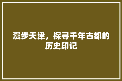漫步天津，探寻千年古都的历史印记