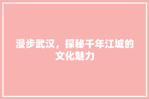 漫步武汉，探秘千年江城的文化魅力