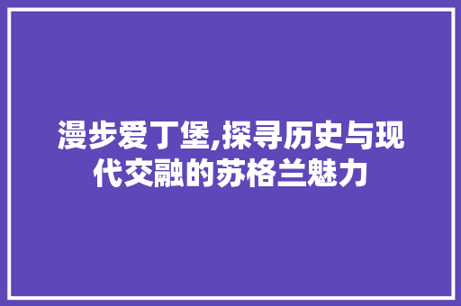 漫步爱丁堡,探寻历史与现代交融的苏格兰魅力
