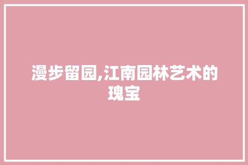漫步留园,江南园林艺术的瑰宝