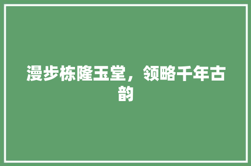 漫步栋隆玉堂，领略千年古韵