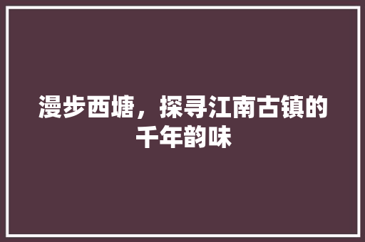 漫步西塘，探寻江南古镇的千年韵味