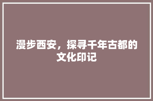 漫步西安，探寻千年古都的文化印记