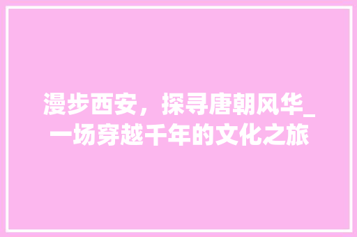 漫步西安，探寻唐朝风华_一场穿越千年的文化之旅