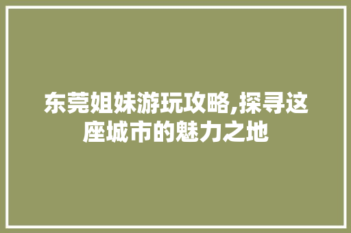 东莞姐妹游玩攻略,探寻这座城市的魅力之地