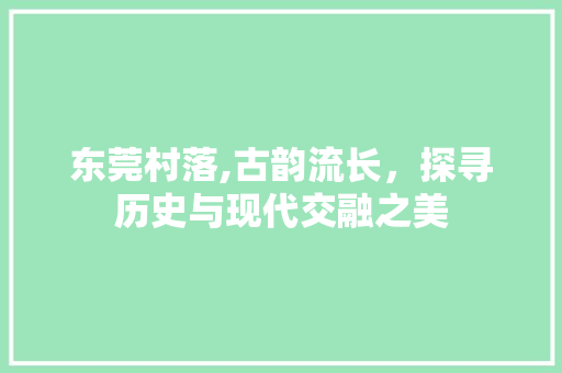 东莞村落,古韵流长，探寻历史与现代交融之美