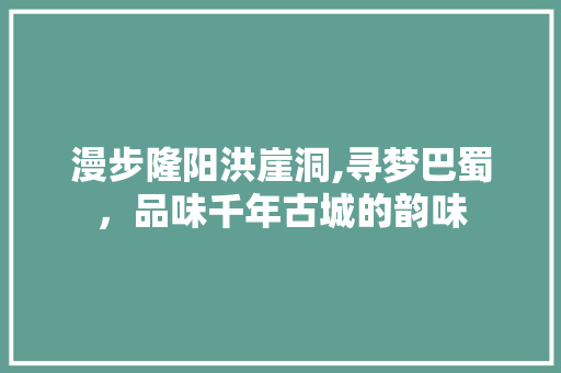 漫步隆阳洪崖洞,寻梦巴蜀，品味千年古城的韵味