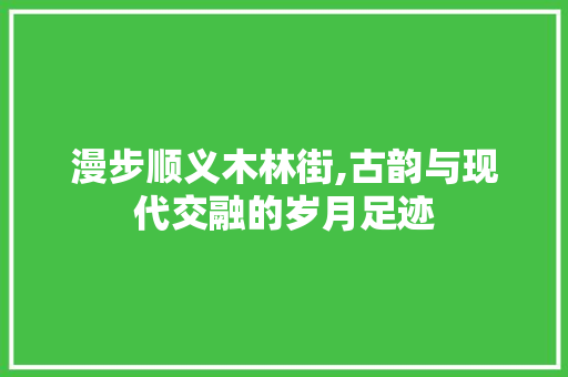 漫步顺义木林街,古韵与现代交融的岁月足迹