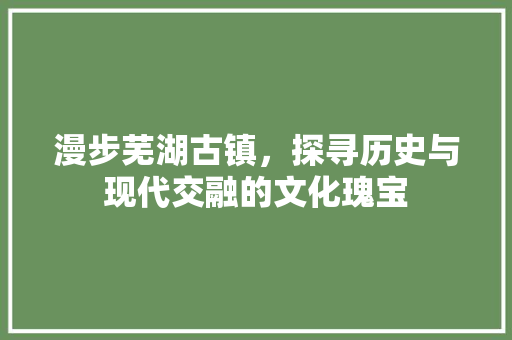 漫步芜湖古镇，探寻历史与现代交融的文化瑰宝