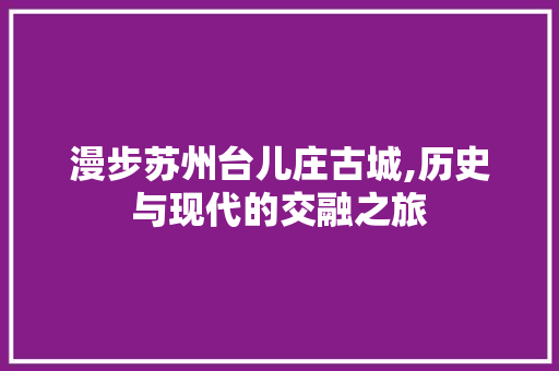 漫步苏州台儿庄古城,历史与现代的交融之旅