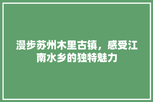 漫步苏州木里古镇，感受江南水乡的独特魅力  第1张