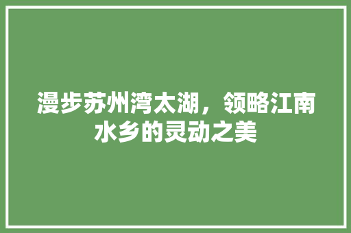 漫步苏州湾太湖，领略江南水乡的灵动之美