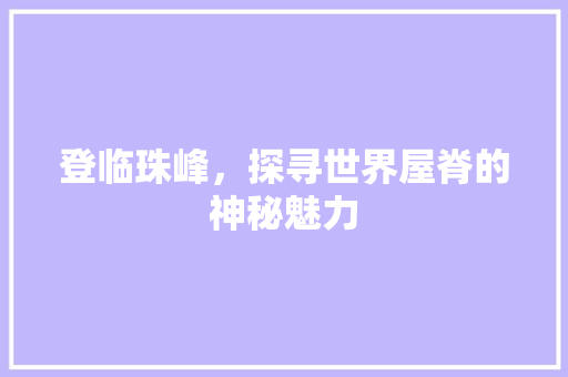 登临珠峰，探寻世界屋脊的神秘魅力