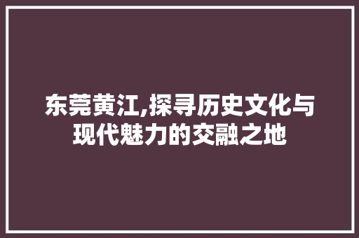 东莞黄江,探寻历史文化与现代魅力的交融之地  第1张