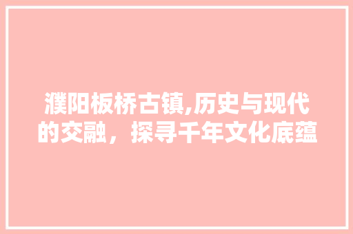 濮阳板桥古镇,历史与现代的交融，探寻千年文化底蕴