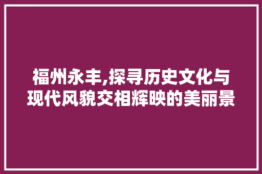 福州永丰,探寻历史文化与现代风貌交相辉映的美丽景点