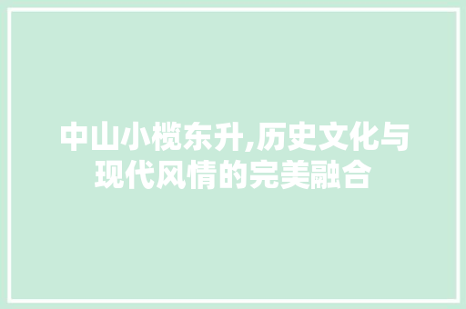 中山小榄东升,历史文化与现代风情的完美融合