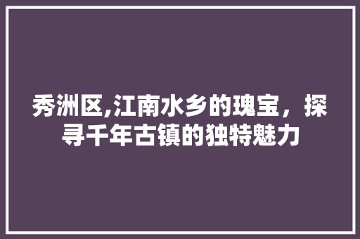 秀洲区,江南水乡的瑰宝，探寻千年古镇的独特魅力