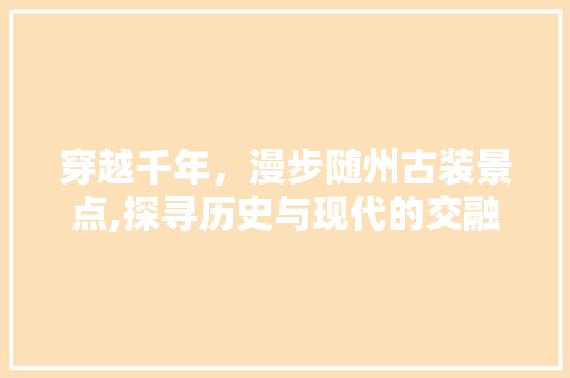 穿越千年，漫步随州古装景点,探寻历史与现代的交融之美