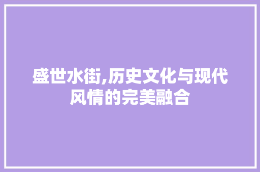 盛世水街,历史文化与现代风情的完美融合