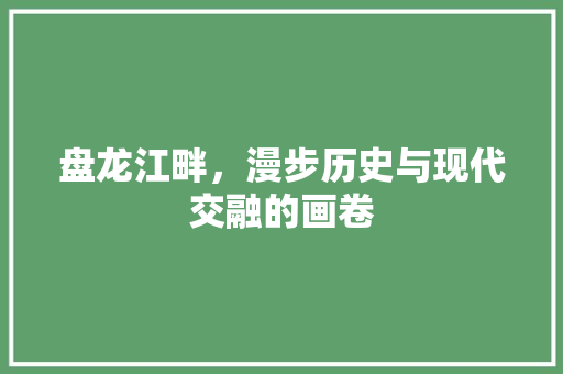 盘龙江畔，漫步历史与现代交融的画卷