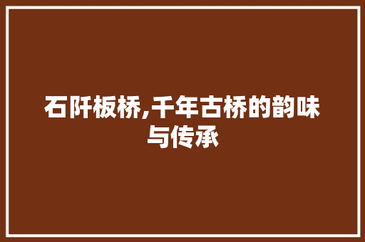 石阡板桥,千年古桥的韵味与传承