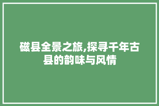 磁县全景之旅,探寻千年古县的韵味与风情