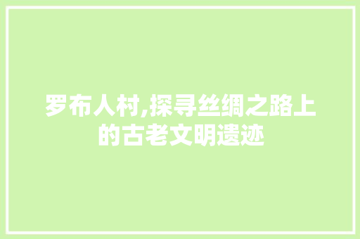 罗布人村,探寻丝绸之路上的古老文明遗迹