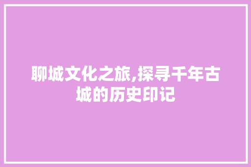 聊城文化之旅,探寻千年古城的历史印记