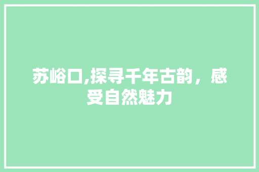 苏峪口,探寻千年古韵，感受自然魅力