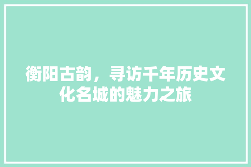 衡阳古韵，寻访千年历史文化名城的魅力之旅