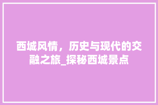 西城风情，历史与现代的交融之旅_探秘西城景点