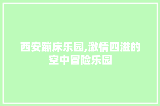 西安蹦床乐园,激情四溢的空中冒险乐园