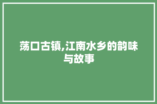 荡口古镇,江南水乡的韵味与故事
