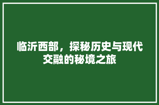 临沂西部，探秘历史与现代交融的秘境之旅