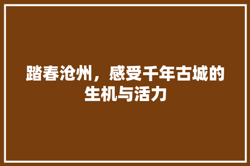 踏春沧州，感受千年古城的生机与活力